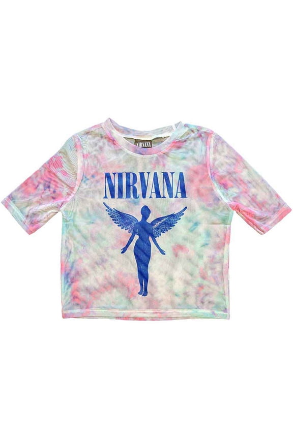 Nirvana Ladies Crop Top: Angelic Blue Mono (Mesh) (X-Large)