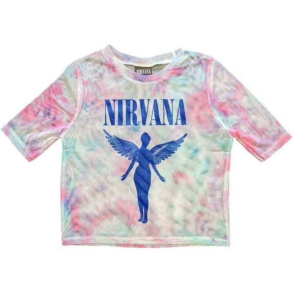 Nirvana Ladies Crop Top: Angelic Blue Mono (Mesh) (X-Small)