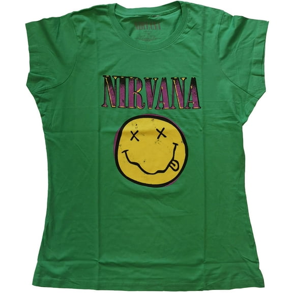 Nirvana Ladies T-Shirt: Xerox Smiley Pink (Medium)