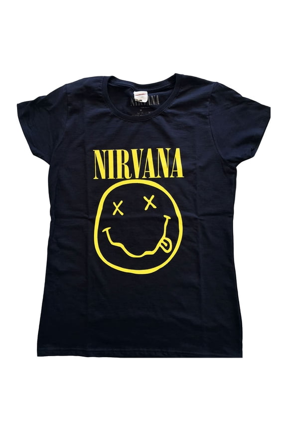 Nirvana Ladies T-Shirt: Yellow Smiley (Large)