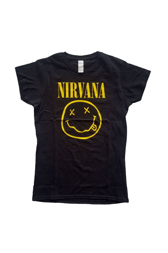 Nirvana Ladies T-Shirt: Yellow Smiley (Large)