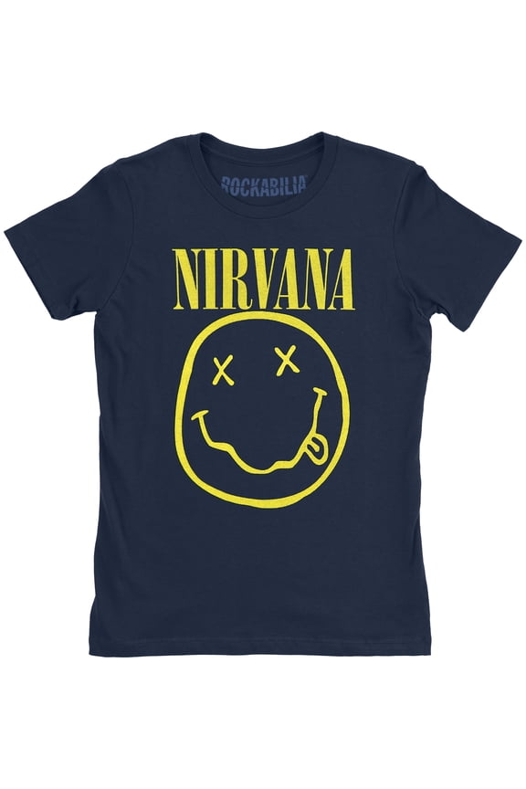 Nirvana Ladies T-Shirt: Yellow Smiley (Medium)
