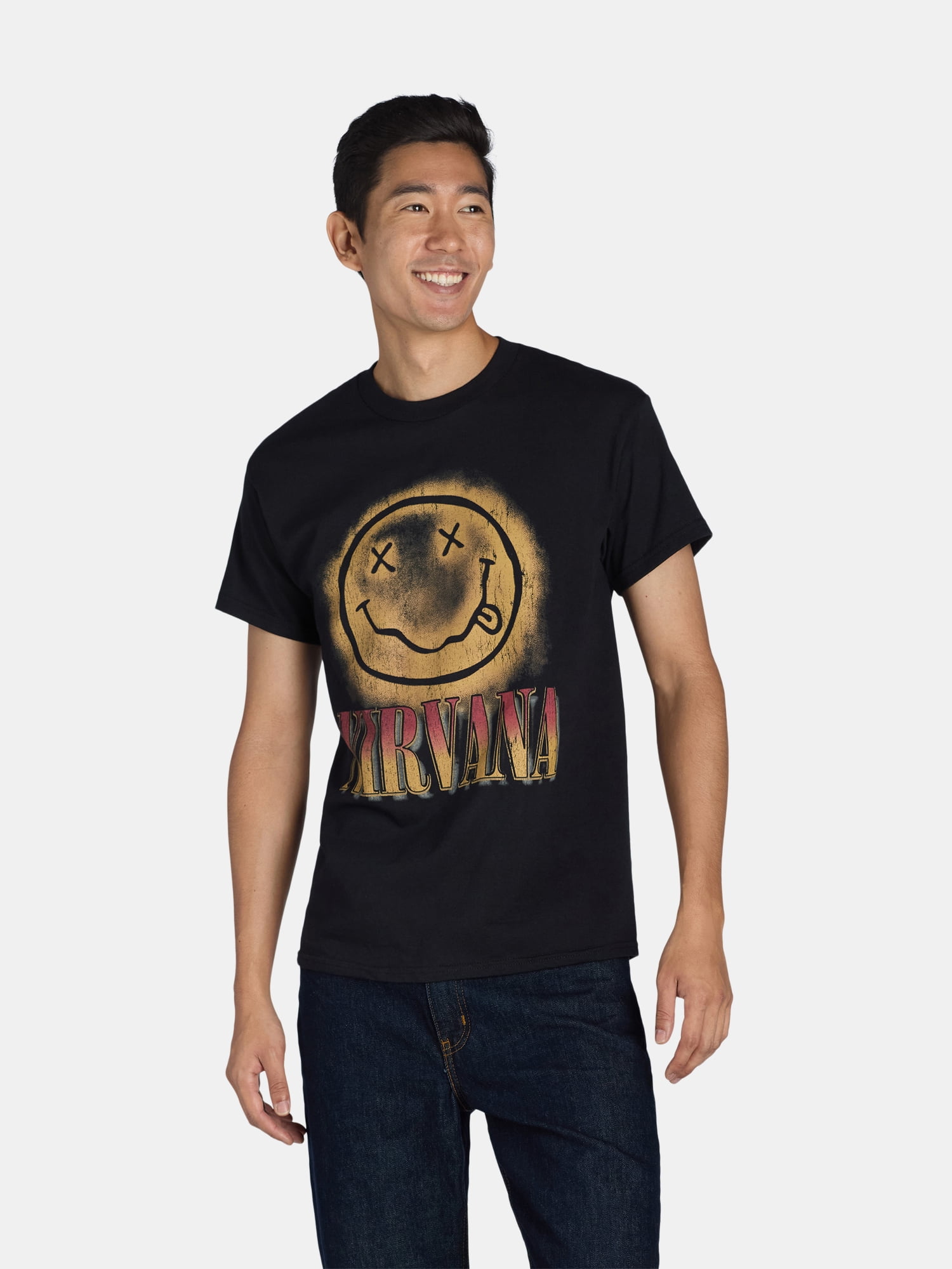 Nirvana Men's & Big Men's Gradient Smile Face Graphic Band Nirvana Men's & Big Men's Gradient Smile Face Graphic Band