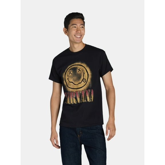 Nirvana Men's & Big Men's Gradient Smile Face Graphic Band Tee with Short Sleeves, Sizes S-3XL