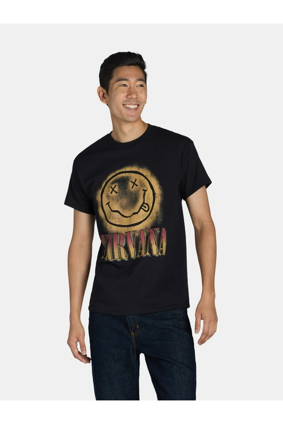 Men's & Big Men's Gradient Smile Face Graphic Band Tee with Short Sleeves, Sizes S-3XL