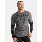 Nirvana Men's & Big Men's Smiley Graphic Tee with Long Sleeves, Sizes S-3XL
