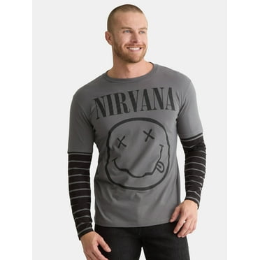 Nirvana Men's & Big Men's Smiley Graphic Tee with Long Sleeves, Sizes S-3XL