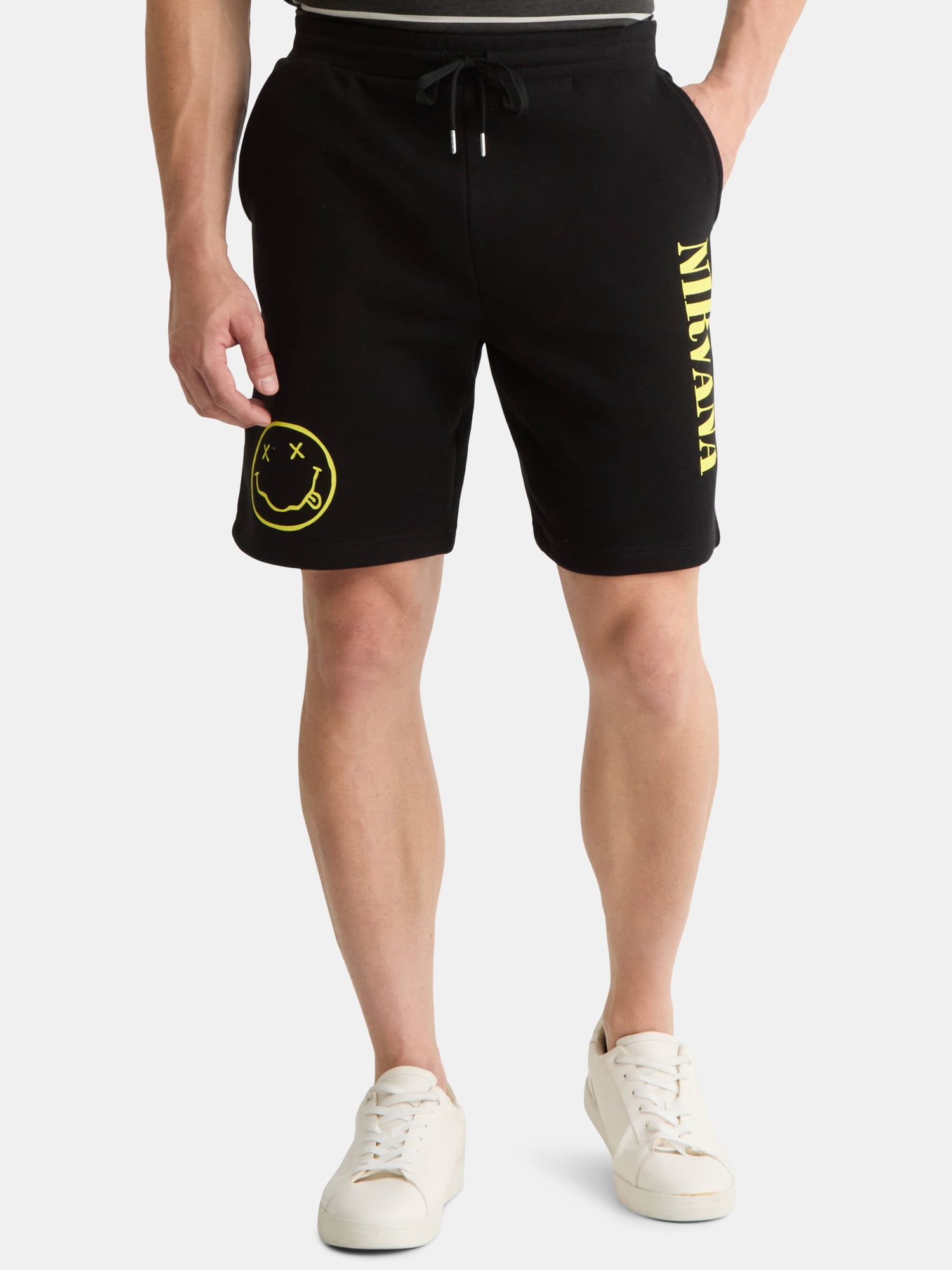 Nirvana Men's & Big Men's Smiley Graphic Jogger Shorts, Sizes XS-3XL