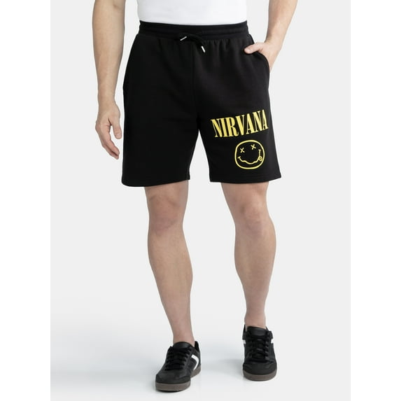 Nirvana Men’s & Big Men’s Smiley Graphic Fleece Shorts, Sizes XS-3XL