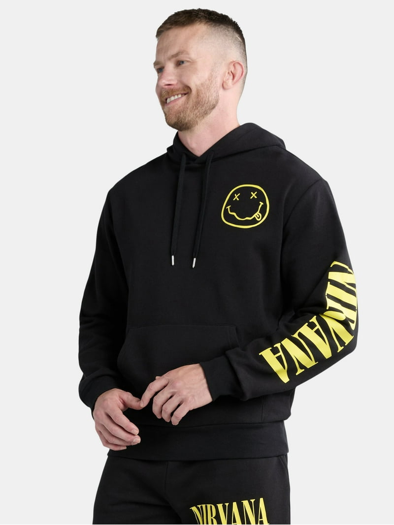 Nirvana Men's & Big Men's Smiley Graphic Hoodie, Cotton