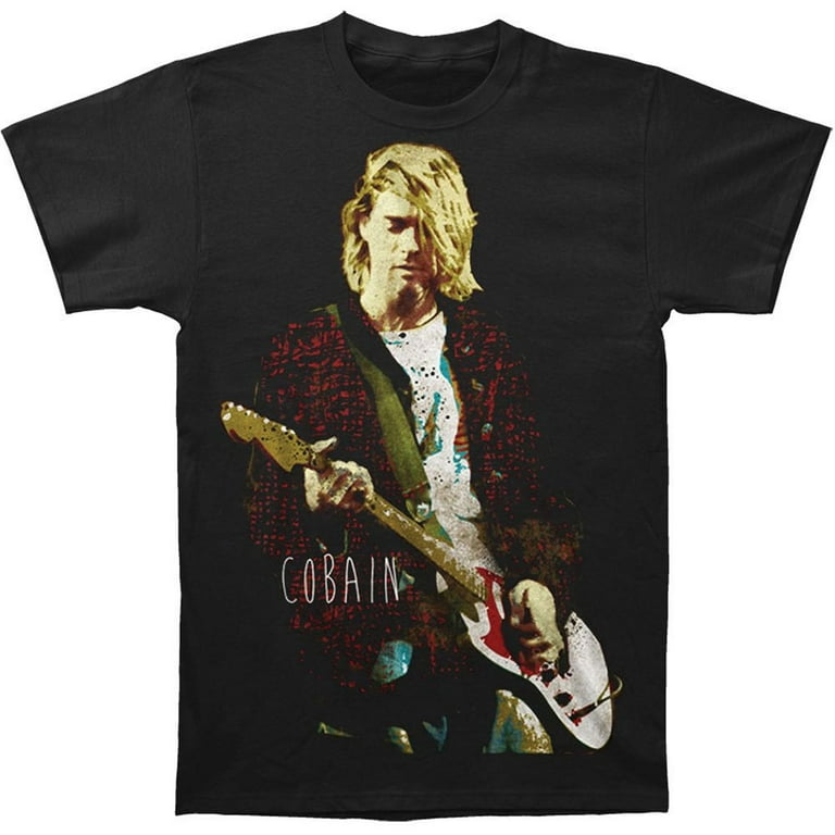 Nirvana Men's Kurt Cobain Red Jacket Guitar Photo T-shirt