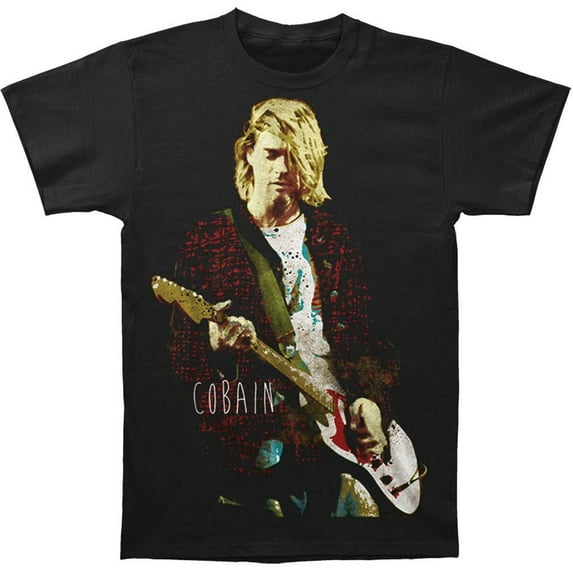 Nirvana Men's Kurt Cobain Red Jacket Guitar Photo T-shirt Medium Black