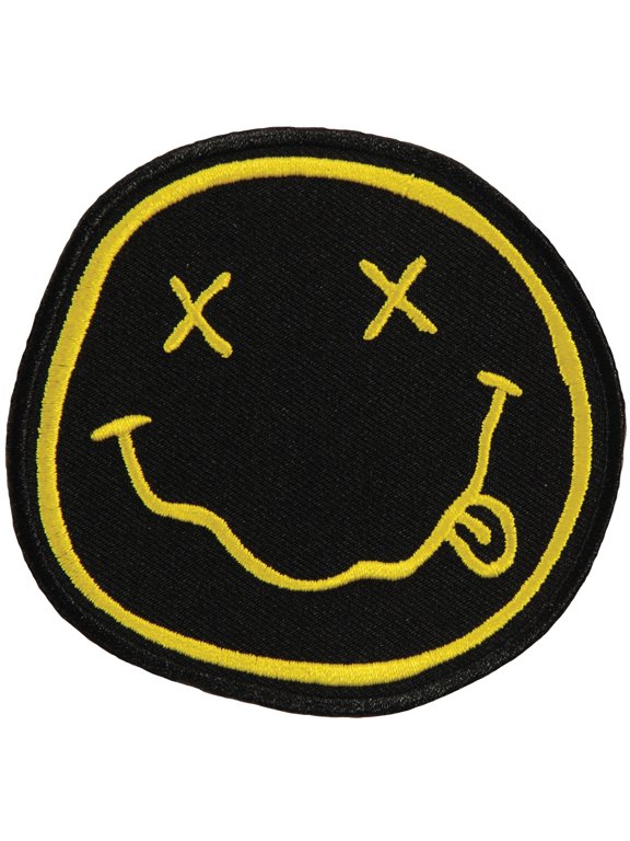 Nirvana Men's Smiley Face Embroidered Patch Black