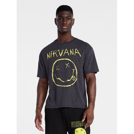 Nirvana Men's and Big Men's Smiley Tour Graphic Tee with Short Sleeves, Sizes XS-3XL
