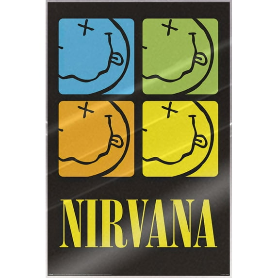 Nirvana - Music Poster (4 Colored Smileys - Logos) (Size: 24" x 36") (Laminated Poster)