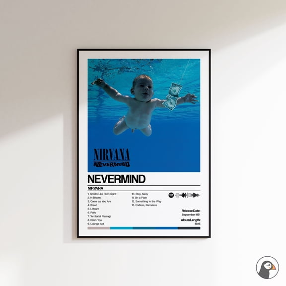 Nirvana Nevermind Album Cover Poster, Grunge Rock Music Wall Art Print