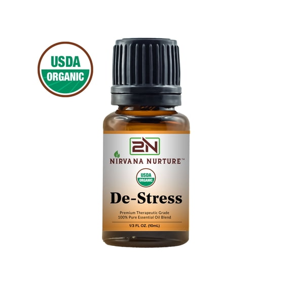Nirvana Nurture Organic De Stress Blend, USDA Certified 100% Pure Therapeutic Grade, Undiluted,  Aromatherapy Diffuser, Relaxation
