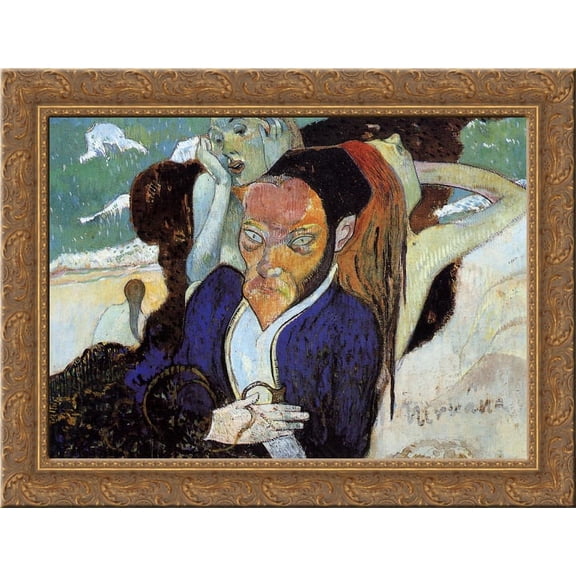 Nirvana, Portrait of Jacob Meyer de Haan 24x18 Gold Ornate Wood Framed Canvas Art by Paul Gauguin