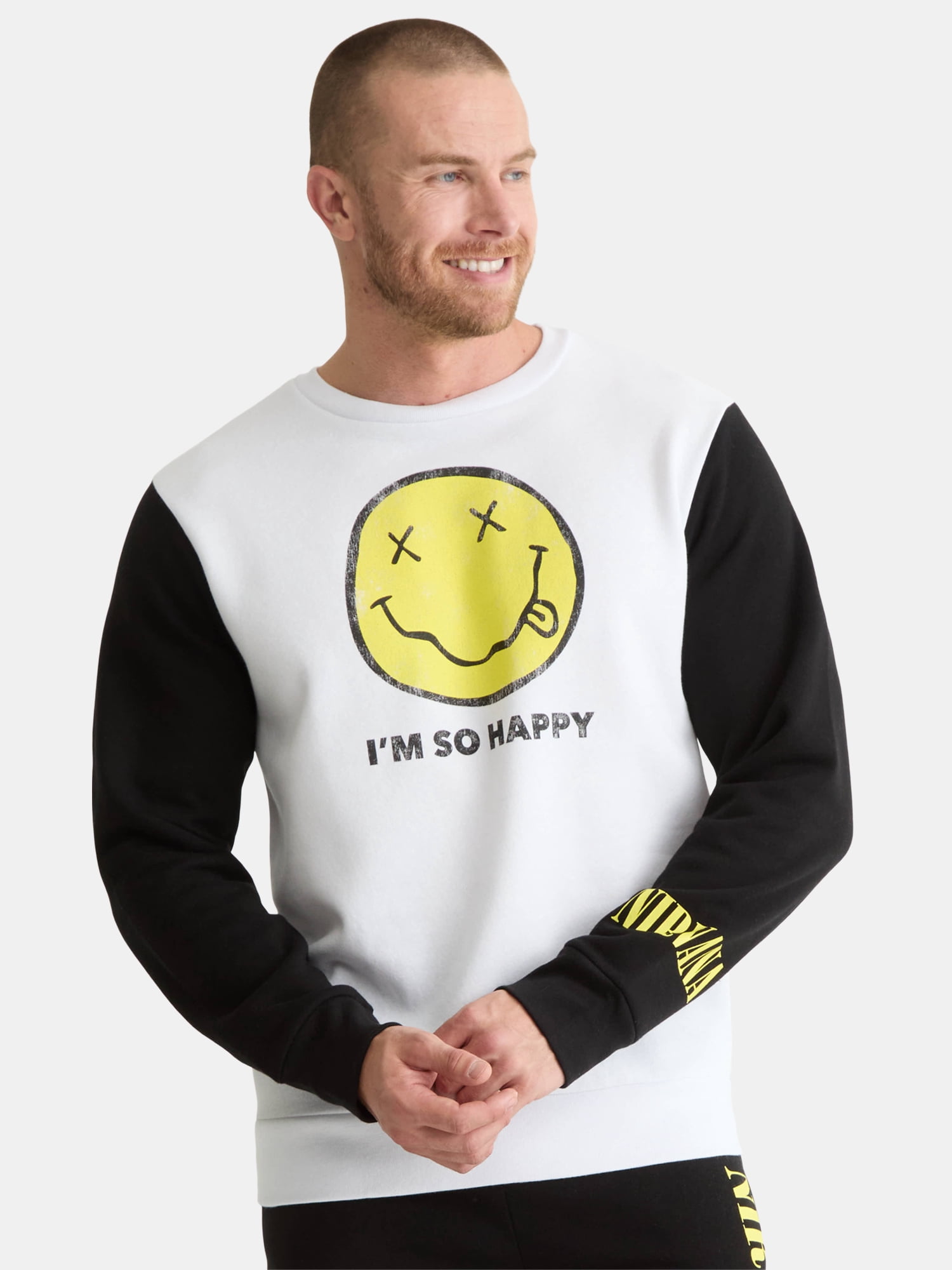 Men's & Big Men's Smiley Graphic Crewneck Sweatshirt, Sizes XS-3XL