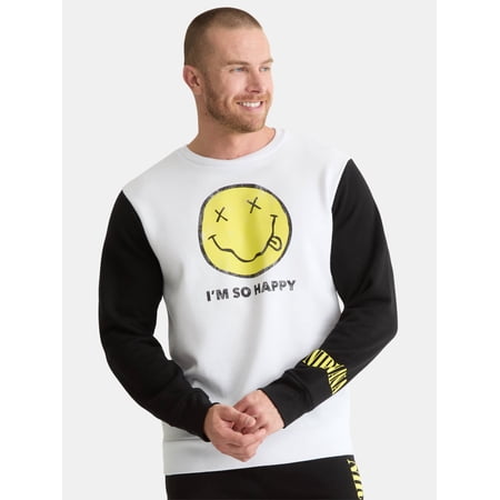 Nirvana Men's & Big Men's Smiley Graphic Crewneck Sweatshirt, Sizes XS-3XL