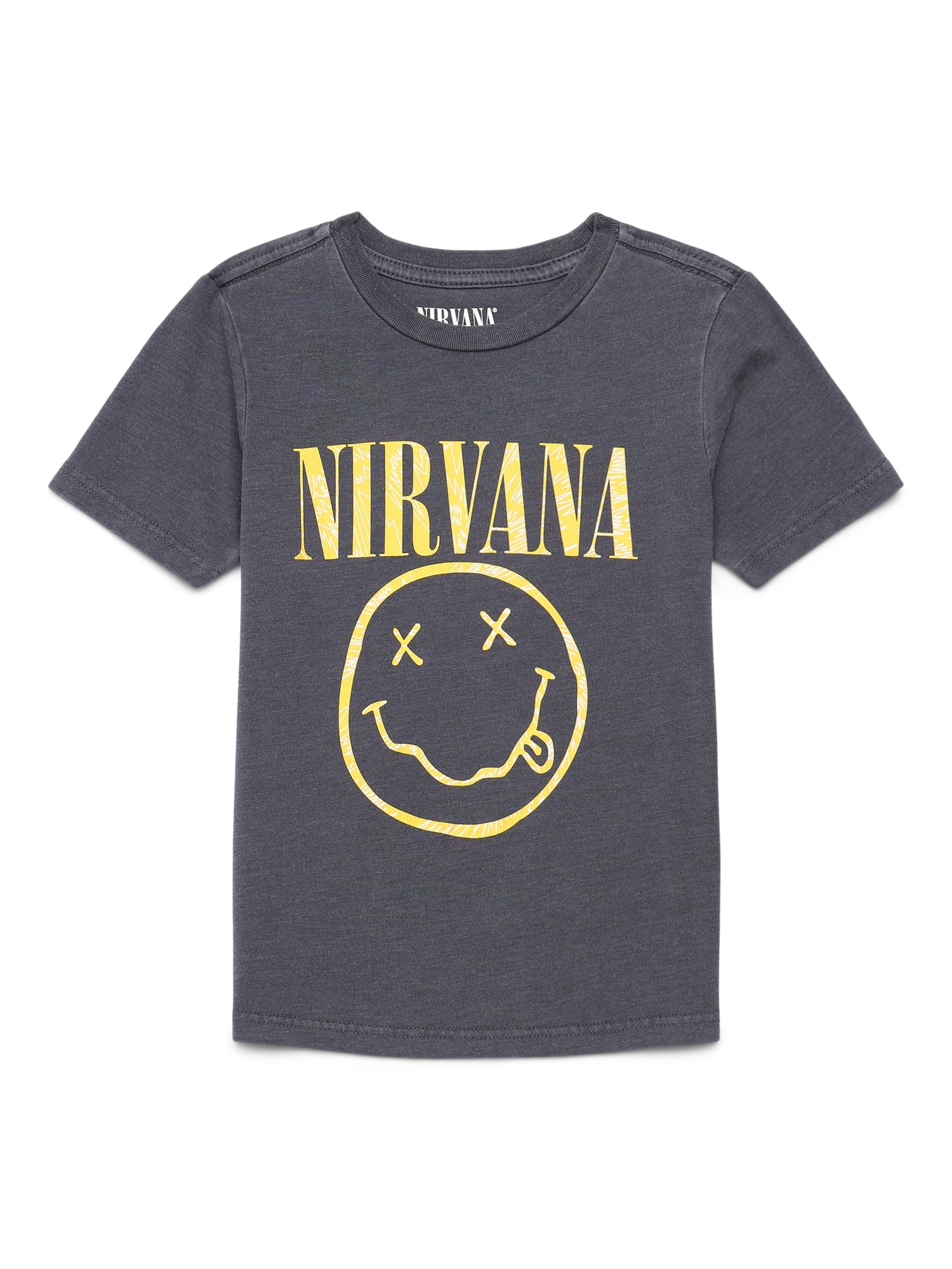 Nirvana Smiley Tour Boys’ Graphic Tee with Short Sleeves, Sizes 4-18