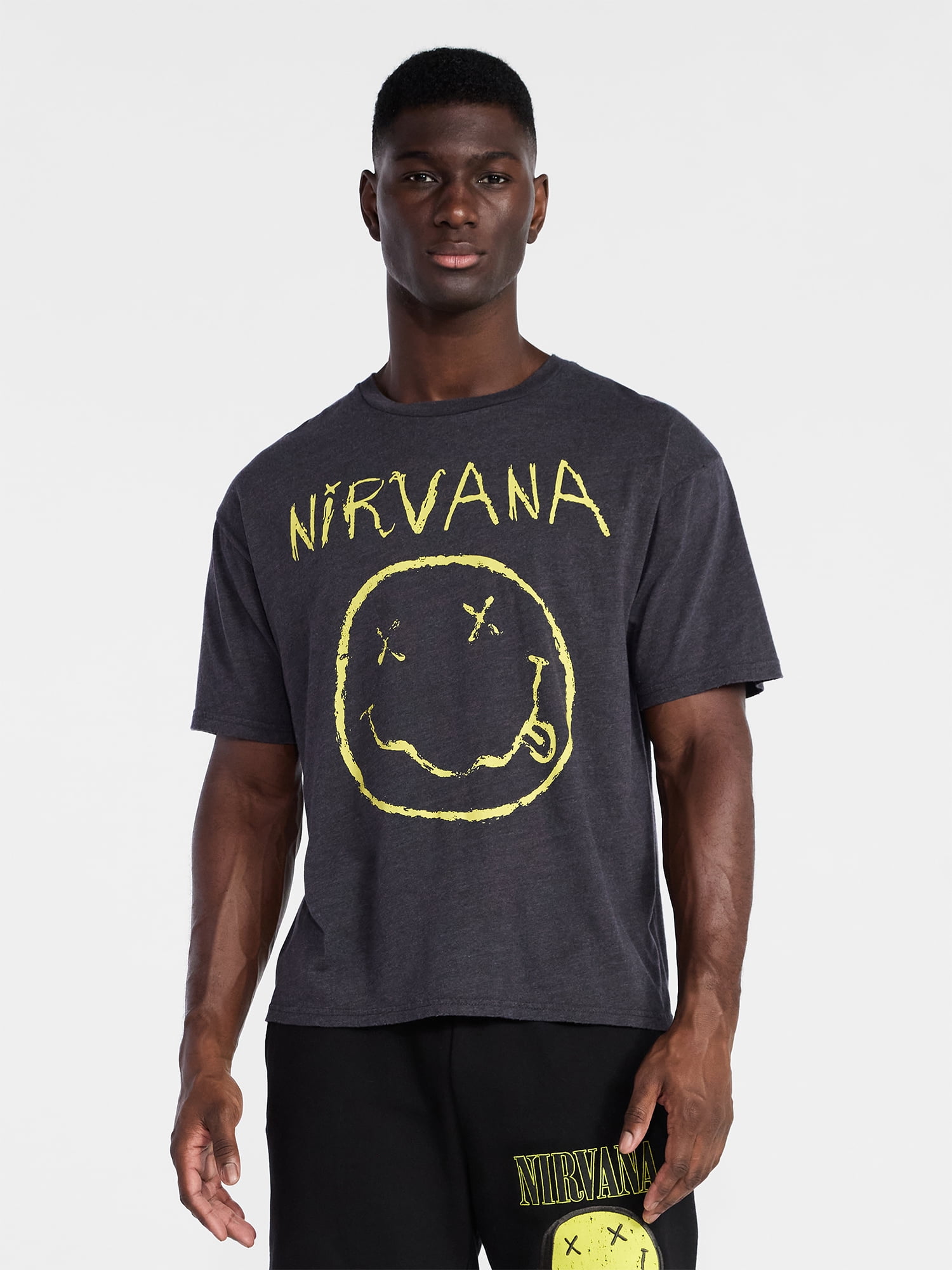 Nirvana Men's and Big Men's Smiley Tour Graphic Tee with Short Sleeves, Sizes XS-3XL