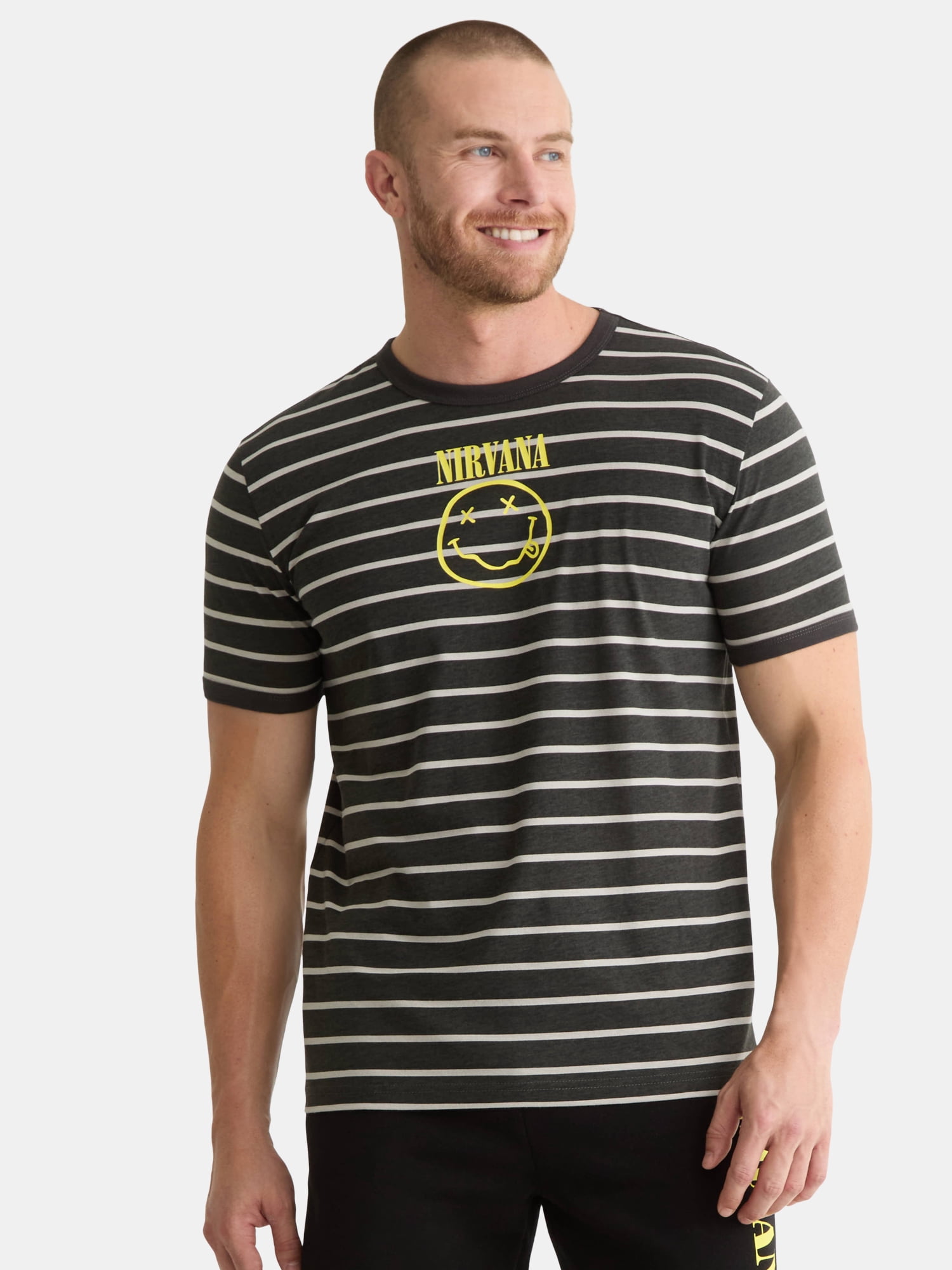 Nirvana Men's & Big Men's Smiley Striped Graphic Tee, Sizes S-3XL