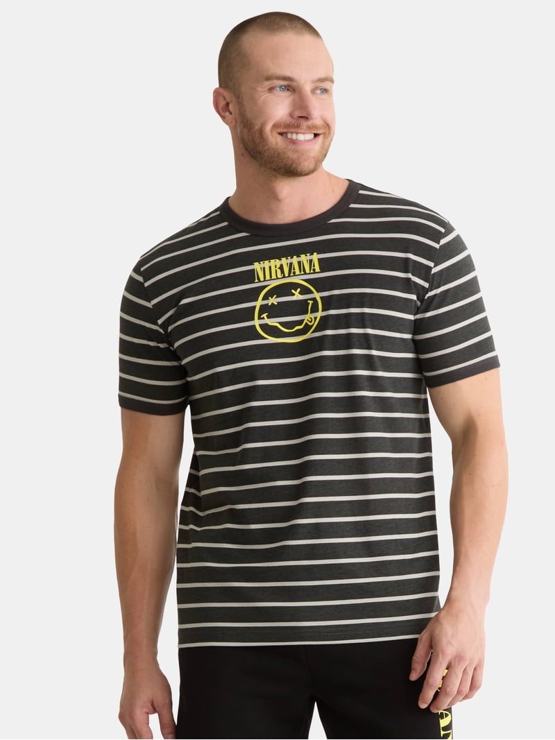 Nirvana Men's & Big Men's Smiley Striped Graphic Tee, Sizes S-3XL
