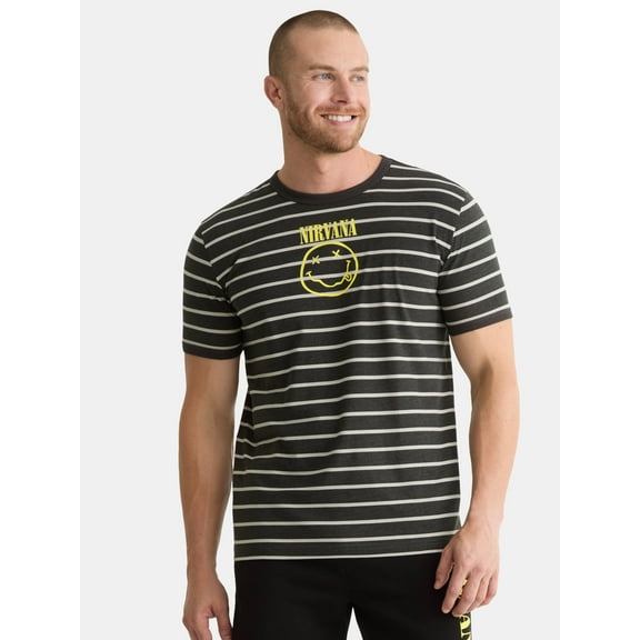 Nirvana Men's & Big Men's Smiley Striped Graphic Tee, Sizes S-3XL