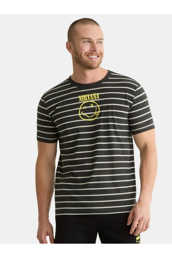 Men's & Big Men's Smiley Striped Graphic Tee, Sizes S-3XL