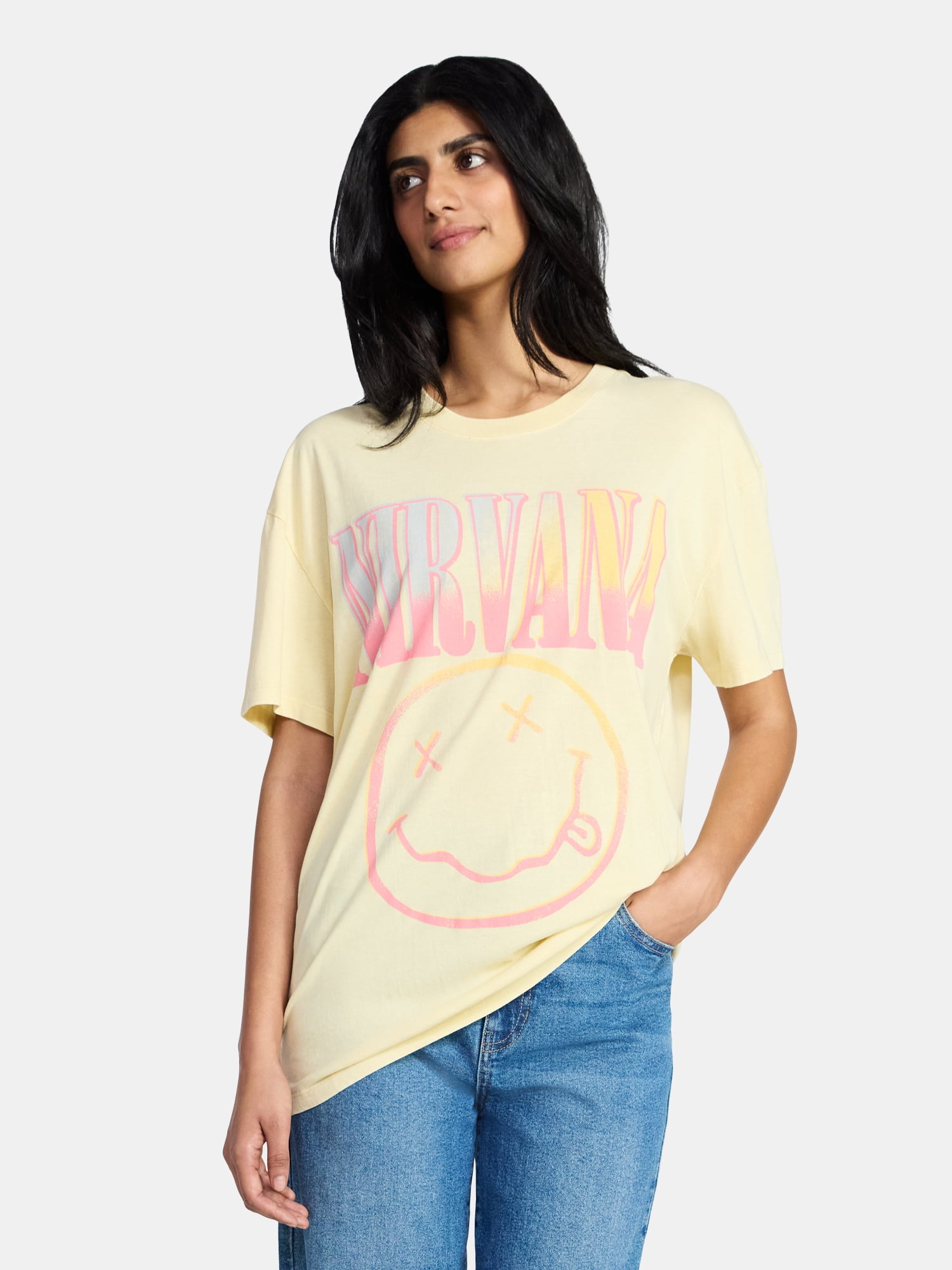 Nirvana Women's Tour Smiley Graphic Tee with Short Sleeves, Sizes