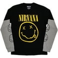 thumbnail image 1 of Nirvana Unisex Layered Long Sleeve T-Shirt Yellow Happy Face (Black & Grey) (Sleeve Print) (Large), 1 of 1