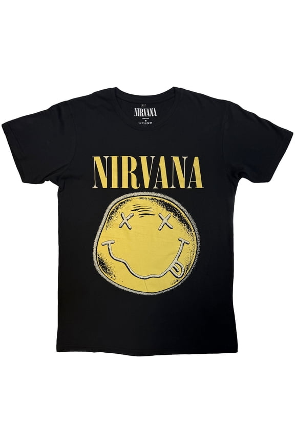 Nirvana Unisex Premium Carbon T-Shirt: Happy Face Infill Distressed (Black)