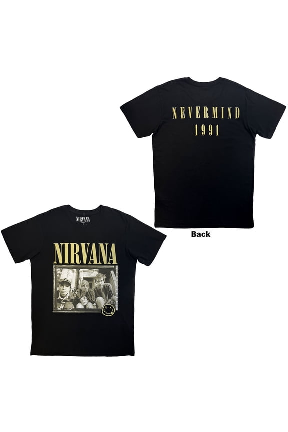 Nirvana Unisex Premium Carbon T-Shirt: Nevermind '91 Hotel Photo (Black) (Back Print)