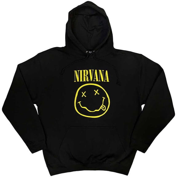 Nirvana Unisex Pullover Hoodie Sweatshirt Yellow Smiley (Small)