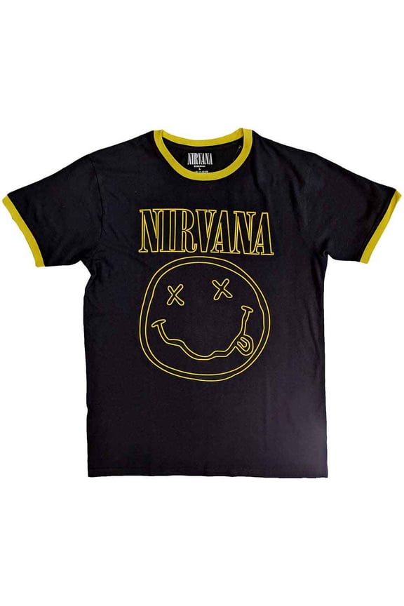 Nirvana Unisex Ringer T-Shirt: Outline Happy Face (X-Large)