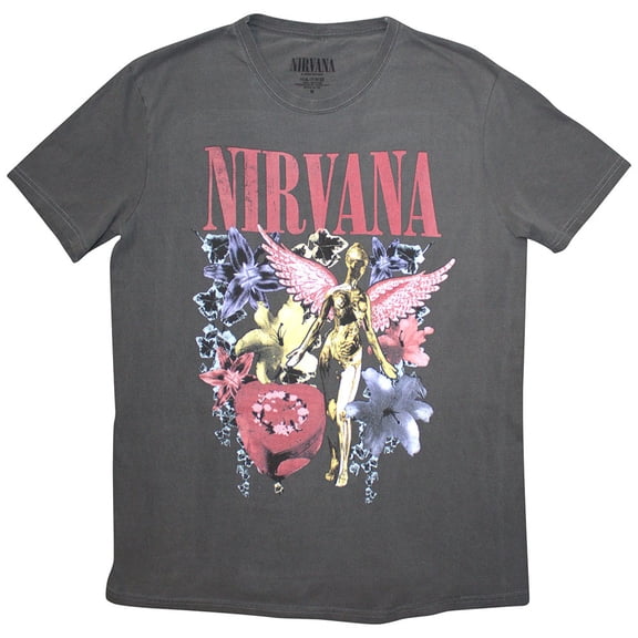 Nirvana Unisex Stone Wash T-Shirt In Utero Vintage Collage (Charcoal Grey) (X-Large)