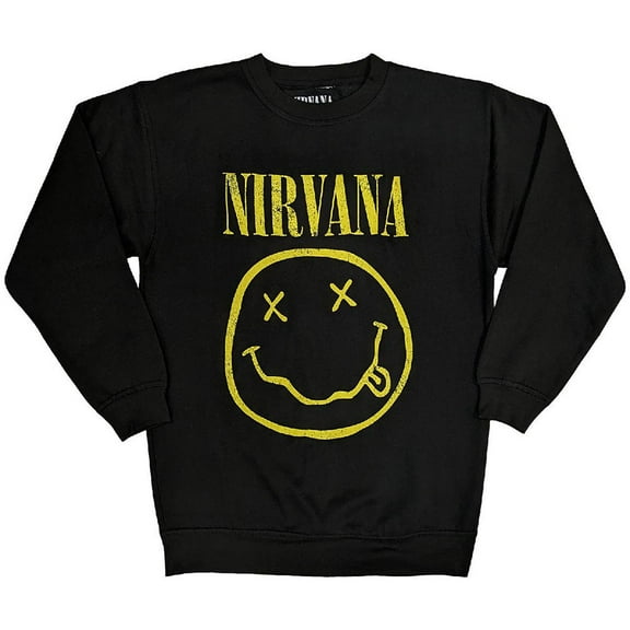 Nirvana Unisex Sweatshirt Yellow Happy Face (Black) (X-Small)