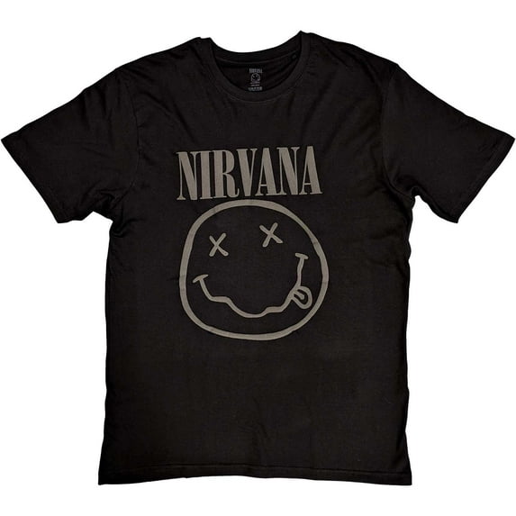 Nirvana Unisex T-Shirt Black Smiley (Hi-Build) (Large)