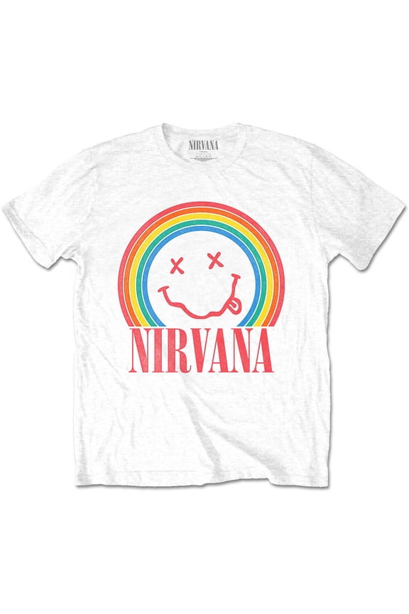 Nirvana Unisex T-Shirt Smiley Rainbow (Large)