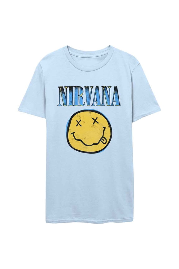 Nirvana Unisex T-Shirt Xerox Smiley Blue (X-Large)