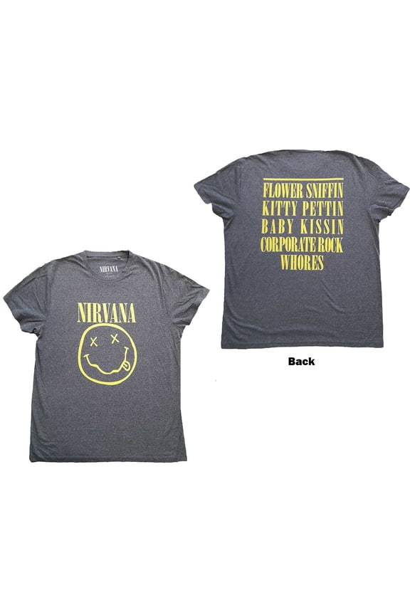 Nirvana Unisex T-Shirt Yellow Smiley (Back Print) (Medium)