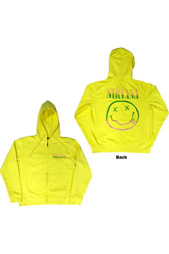 Nirvana Unisex Zipped Hoodie Sweatshirt Sorbet Ray Smiley (Back Print) (Medium)
