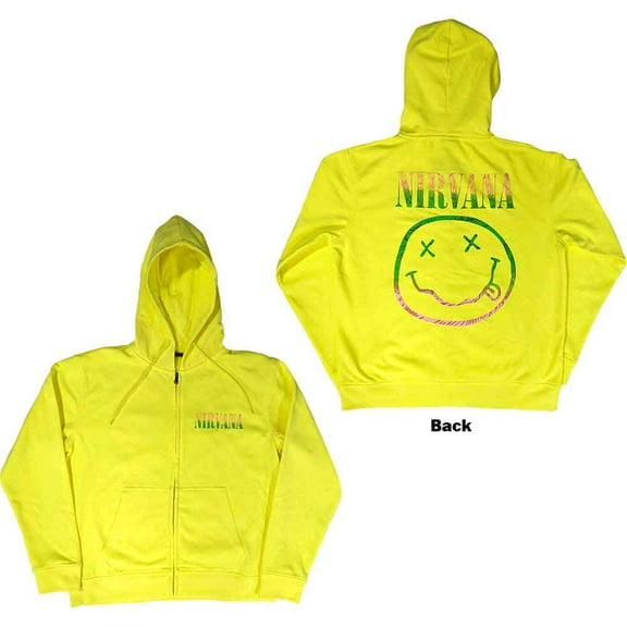 Nirvana Unisex Zipped Hoodie Sweatshirt Sorbet Ray Smiley (Back Print) (Small)