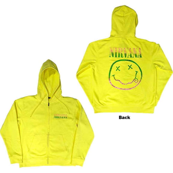 Nirvana Unisex Zipped Hoodie Sweatshirt Sorbet Ray Smiley (Back Print) (X-Large)