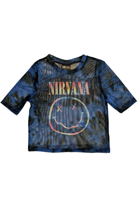 Nirvana Women's Crop Top: Pastel Happy Face (Mesh) (XX-Large)