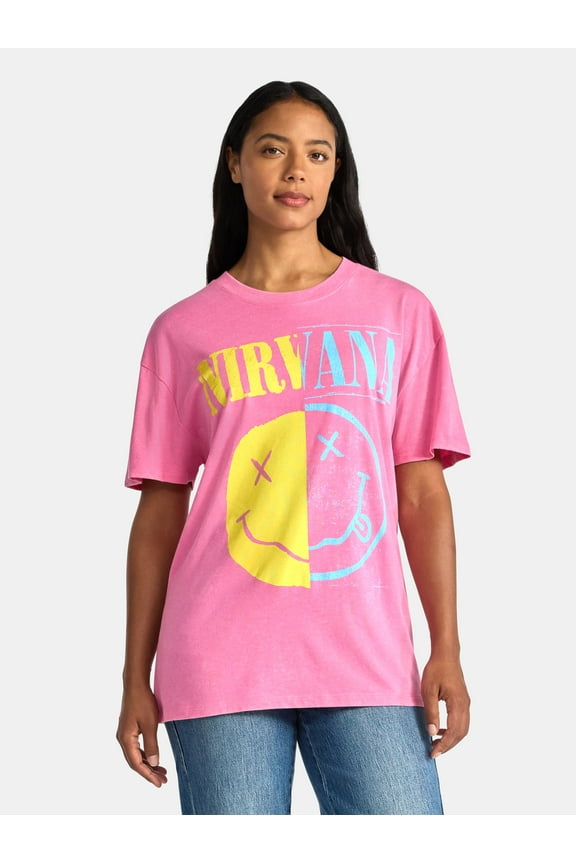 Women's Front Back Graphic Band Tee with Short Sleeves, Sizes XXS-XXL