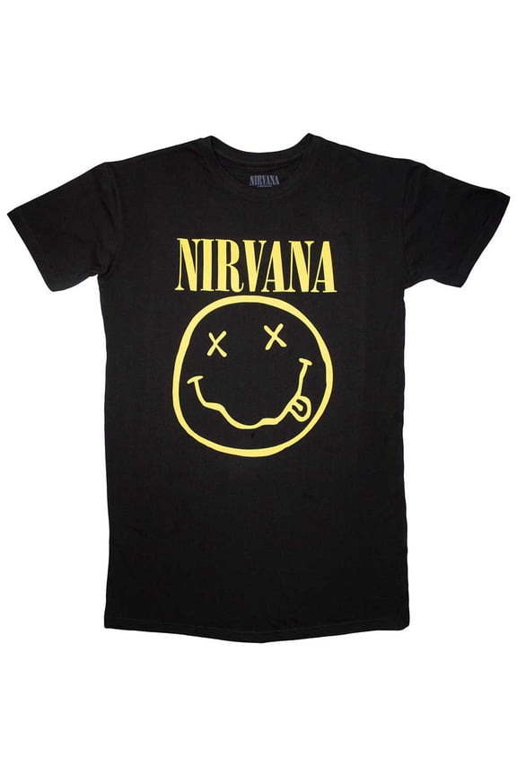Nirvana Women's T-Shirt Dress: Yellow Happy Face (Large)
