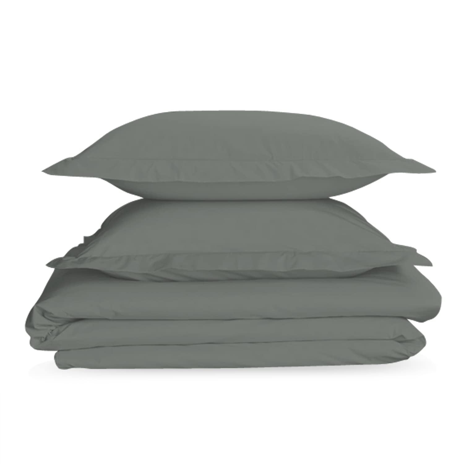 Nisaki Cotton Queen Duvet Cover Dark Grey, 100% Long Staple Combed Cotton Comforter Cover Queen Size with Hidden Button Closure (Queen Quilt Bedding Set)