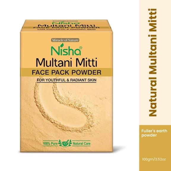 Nisha 100% Pure Multani Mitti Plain Face Pack Powder, Organic Face Mask For Youthful & Radient Skin | 20gm x 5 Sachet